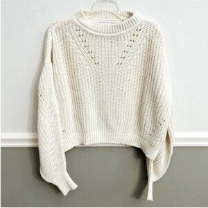 La Ligne Ivory Cream Cable Knit Balloon Sleeve Crew Neck Sweater Extra Small